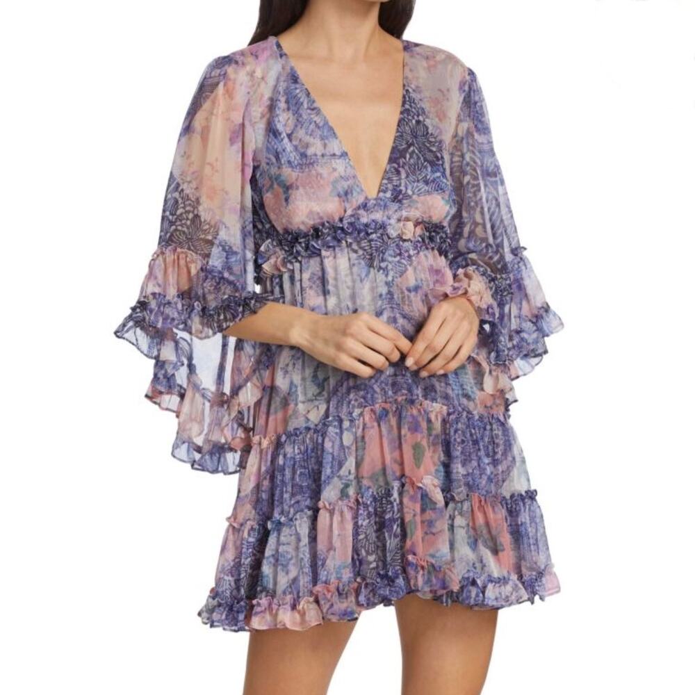 Misa Los Angeles Yasemin Butterfly Sleeve Babydoll Dress - Pink Blue - Size M